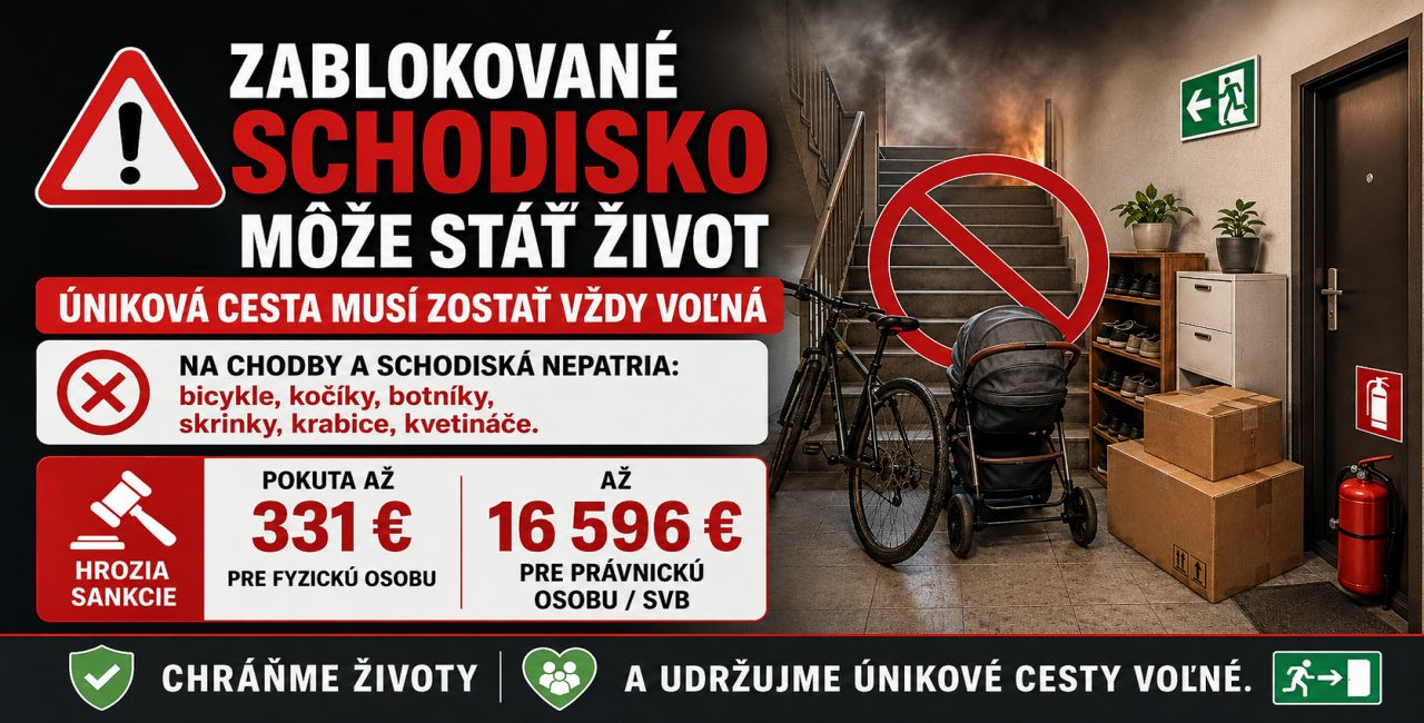 Zablokované schodisko v bytovom dome môže stáť život